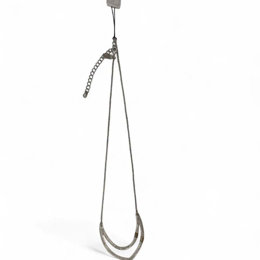 Canvas Double Drop Pendant Necklace Silver Tone